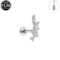 Piercing labret de titanio F136 con racimo de circonitas marquesa y redondas - Estilo Hoja Plateado (G23LAP561-S1208126)