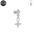 F136 titanium stud earring with dual zircons and a hanging four-pointed star charm - Silver Four-Pointed Star Pendant Style (G23LAP554-S1208123)