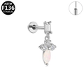 Piercing de titanio con circón rectangular y opalo blanco para oreja o labio - Estilo Gota Rectángulo 3 Diamantes Marquesa Ópalo Plateado (G23LAP552-S1208164)