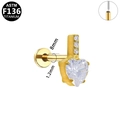 Titanium F136 heart-shaped ear stud with clear zircon and flat back internal thread - Gold Transparent Heart Style (G23LAP555-G1208114)