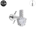 ASTM F136 titanium heart labret stud earring with internal thread 8mm length - Silver Transparent Heart Style (G23LAP555-S1208110)