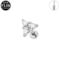 Pendiente de titanio ASTM F136 con flor de tres circonitas marquise en color plata - Estilo Flor Hoja Plateado (G23LAP601-S1208115)