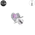 Pendiente de titanio F136 con gema rosa en forma de corazón e incrustación blanca - Estilo de Corazón Rosa Plateado (G23LAP607-S1208101) / Plateado