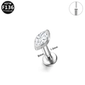 Piercing labret en titane ASTM F136 avec zircon marquise cristal 1,0 mm x 8 mm - Style Marquise Argenté (G23LAP214-S1008051)