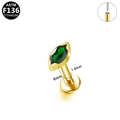 Piercing en titane doré F136 avec marquise verte et tige filetée interne de 8 mm - Style Marquise Vert Doré (G23LAP214-GGR1008062)