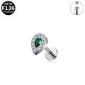 ASTM F136 titanium threaded stud earring with green teardrop stone and white diamonds - Silver Green Rhinestone Teardrop Style (G23LAI626-S1208120)