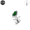 Piercing labret en titane F136 avec gemme marquise verte et finition argent poli - Style Marquise Vert Argenté (G23LAP214-SGR1008059)