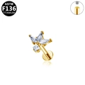 Gold ASTM F136 titanium labret with clear zircon fan and square studs - Butterfly Clear (Gold) (G23LAI606-G1208103)