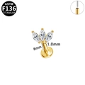 Piercing labret en titane F136 doré avec zircons marquise en taille 1,0mm 8mm - Style Éventail Triple Strass Doré (G23LAP502-G1008104)