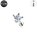 G23 titanium flat back labret stud with star cubic zirconia and internal threading - Butterfly Clear (Silver) (G23LAI606-S1208100)