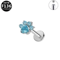 ASTM F136 titanium internally threaded labret stud with blue zircon paw design - Paw Blue (Silver) (G23LAI709-SBL1208070)