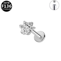 ASTM F136 titanium labret stud with white zircon paw design and internal threading - Paw Clear (Silver) (G23LAI709-SCL1208070)