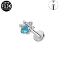 G23 titanium paw-shaped labret stud with heart blue stone and white zircon stones - Paw Clear Blue (Silver) (G23LAI709-SCLBL1208070)