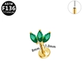 Stud de labret en titane ASTM F136 avec trois pierres marquises vertes et tige 8mm - Style Triple Strass Vert Doré (G23LAP502-GGR1008112)