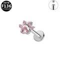 Pink zircon cat paw labret stud made of G23 titanium with internal threading - Paw Pink (Silver) (G23LAI709-SP1208070)