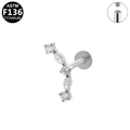 ASTM F136 titanium labret met een gebogen cluster van vijf heldere zirkonia steentjes - Vijf-Steens Gebogen Rijstijl (G23LAI649-S1208095) / Zilver