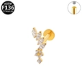 Gouden G23 titanium labret sieraad met zirkonia bloem en intern schroefdraad voor oor - Bloemblad Cluster Stijl (G23LAI651-G1208135) / Goud