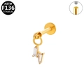 ASTM F136 τιτάνιο χρυσό labret σκουλαρίκι με διπλό ζιργκόν κρεμαστό και εσωτερικό σπείρωμα - Χρυσό Στυλ Διπλό Ορθογώνιο (G23LAI663-G1208103)