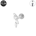 Piercing labret in titanio G23 con cluster di zirconi marquise e filettatura interna - Stile Combinato Stella e Foglia (G23LAI653-S1208105)