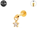 G23 titanium gouden piercing met bungelende pentagram kristal en interne schroefdraad - Gouden Vijfpuntige Ster Stijl (G23LAI665-G1208080)