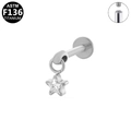 ASTM F136 titanium labret piercing met fonkelende zilveren vijfpuntige ster hanger - Zilveren Vijfpuntige Ster Stijl (G23LAI665-S1208075)
