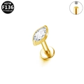 Piercing de titanio dorado ASTM F136 con circonita marquesa y base plana interna - Estilo Marquesa Dorado (1.2x6mm) (G23LAI214-G1206048)