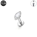 Piercing labret de titanio ASTM F136 con circonita marquise y rosca interna plana - Estilo Marquesa Plateado (1.2x6mm) (G23LAI214-S1206045)