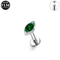 G23 titanium piercing met marquise-geslepen groene zirkoon en intern schroefdraad - Zilveren Marquise-stijl - Donkergroene steen (G23LAI214-SGR1208065)