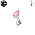 ASTM F136 titanium labret sieraad met roze marquise zirkoon en interne draad - Zilveren Marquise-stijl - Roze steen (G23LAI214-SP1208045)