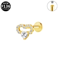 Golden ASTM F136 titanium heart stud earring featuring clear zircon and internal threading - Gold Heart Style (G23LAI605-G1208133)