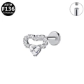 Titanium flat back heart labret stud with clear cubic zirconia in silver finish - Silver Heart Style (G23LAI605-S1208130)