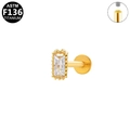 G23 Titanium gold labret stud with rectangular zircon and internal thread design - Rectangle (G1208073) / Rectangle Zirconia - Gold (G1208073)