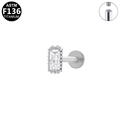 Silver G23 titanium labret stud with emerald cut cubic zirconia and milgrain detail - Rectangle (G1208068) / Rectangle Zirconia - Silver (G1208068)