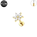 ASTM F136 Titan Gold Blumenohrring mit Markise-Zirkonia und flacher Rückseite - 5-Blütenblatt-Blumenstil - Gold (G23LAP621-G1208158)