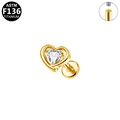 Golden G23 titanium heart labret stud with internal thread and clear zircon stone - Heart Zirconia - Gold (G1208115)