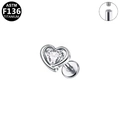 ASTM F136 titanium stud earring featuring a heart-shaped zircon and internal thread - Heart Zirconia - Silver (G1208110)