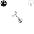 Silver G23 titanium labret stud with crystal moon top and floral flat back base - Silver Moon Style (G23LAP638-S100604070)