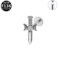 ASTM F136 titanium sword labret stud with crescent moon and clear zircon inlay - Silver Dagger Style (G23LAI700-S1208090)