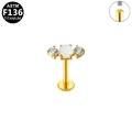 Internal threaded F136 titanium piercing stud with gold finish and white opal stone - Three-stone Opal Gold Style (G23LAI728-G1208093)