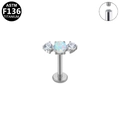 Titanium labret stud with white opal and cubic zirconia gems in internal thread design - Three-stone Opal Silver Style (G23LAI728-S1208088)