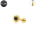G23 titanium golden labret with black heart gemstone and internal threading design - Gold Radiant Sun Heart Style (G23LAI733-GB1208168)