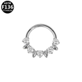 ASTM F136 titanium piercing ring with inlaid zircons and leaf decorations - Silver Leaf Rhinestone Style (G23NR648-S1208200)