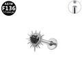 G23 titanium labret stud featuring a black zircon heart with radial spikes design - Silver Radiant Sun Heart Style (G23LAI733-SB1208158)