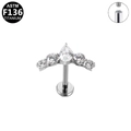 ASTM F136 titanium threaded labret stud featuring fan-shaped sparkling cubic zirconia - Crown Five-stone Silver Style (G23LAI764-S1208100)