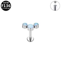 ASTM F136 titanium internally threaded labret stud with three blue opal stones - Tiered Three-stone Opal Style (G23LAI773-S1208089)