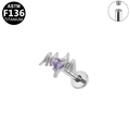 G23 titanium bat wing piercing stud with purple heart zircon and internal thread - Silver Bat Wing Purple Heart Style (G23LAI734-SPU1208133)