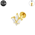 ASTM F136 titanium labret piercing in goud met witte zirkoon cluster zetting - Gouden Geometrische Kroon Zirconia (G23LAI763-G1208105)