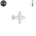 Detail van ASTM F136 titanium piercing met marquise zirkoon en interne schroefdraad - Ster Kruis Bloem (G23LAI783-S1208110)
