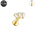 F136 titanium internal thread labret stud in gold with fan-shaped cubic zirconia stones - Fan Shape Style - Gold (G23LAI745-G1208105)