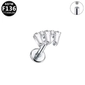 ASTM F136 titanium labret earring with fan-shaped clear zircon stones in silver finish - Fan Shape Style - Silver (G23LAI745-S1208100)